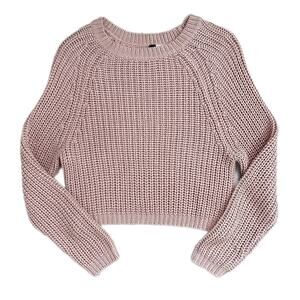 Divided H&M Women Cable Knit Sweater XS Dusty Pink Cropped Crew Neck Long Sleeve